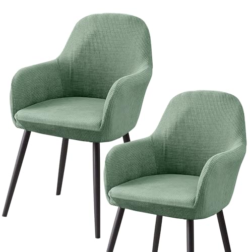 heavenlife Stolsöverdrag för matsal, universellt stolskydd för matsalsstolar med ryggstöd, tvättbart överdrag för kontorsstolar, stretch fåtöljöverdrag med armstöd (2 st grön)