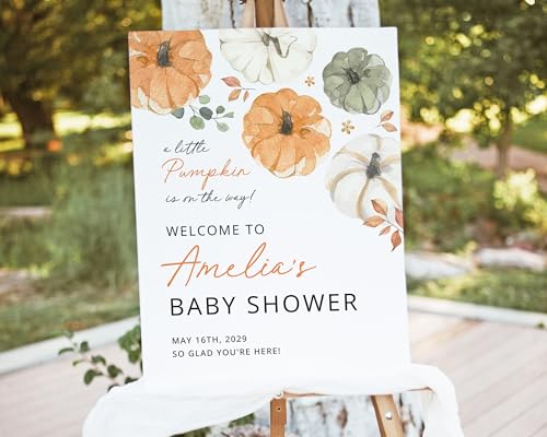 Little Pumpkin Baby Shower Welcome Sign - Rustic Neutral Poster, Fall Decor for Baby Girls & Boys