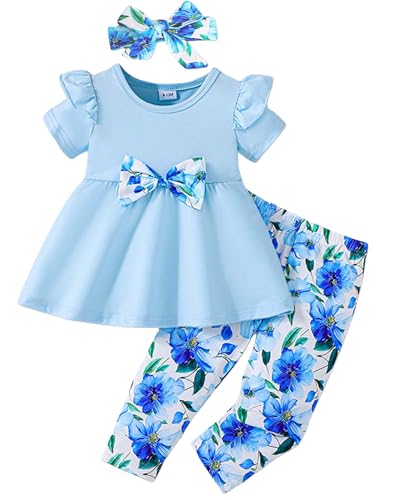 Image of Doresbebe Baby Girl Clothes Toddler Girl Outfits Infant Girl Summer Clothes for Girl Ruffle Shirt Pants+Cute Headband 3PCS