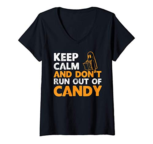 Womens Funny Halloween Apparel - Never Run Out Of Candy V-Neck T-Shirt