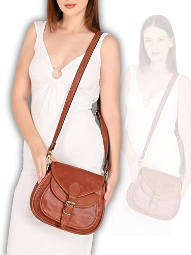 URBAN LEATHER Vintage Brown Genuine Leather Saddle Shoulder Crossbody Bags for Women, Handmade Women's Sling Cross Body Bag Handbags Saddlebag Purses, 10 inch2