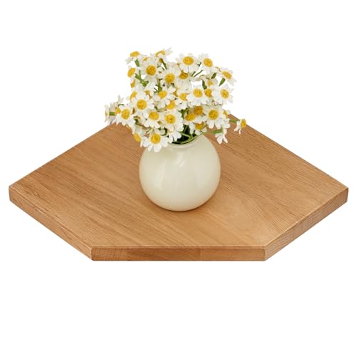 TREOAKWIS Estante de Esquina de Roble, Estantes Flotantes Estantería Esquina de Madera Maciza Estante de Pared para Cocina, Dormitorio, Salón (25 cm)