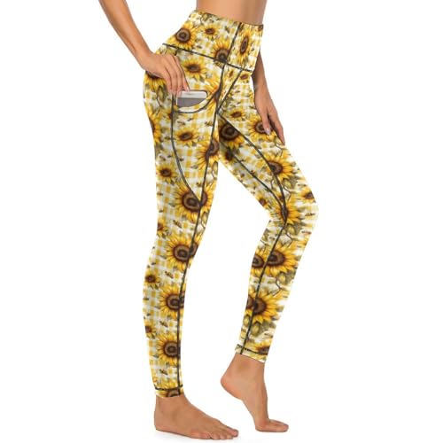 Legging jaune tournesol avec poches et ceinture gainante de yoga