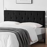 Howjoe Linen Fabric Upholstered Headboard Queen Size, Modern Diamond Tufting Solid Wood Queen Headboard Only, Adjustable Height from 37” to 51” Head Board, Bed Frame or Wall Mount Headboards, Black