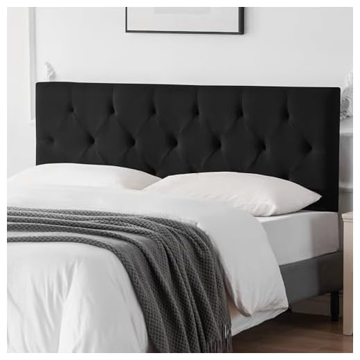 Howjoe Linen Fabric Upholstered Headboard Queen Size, Modern Diamond Tufting Solid Wood Queen Headboard Only, Adjustable Height from 37” to 51” Head Board, Bed Frame or Wall Mount Headboards, Black