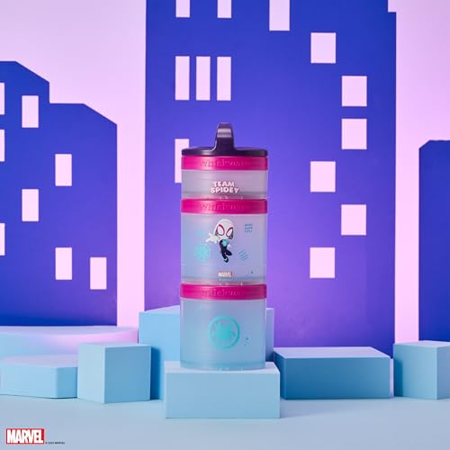 Image of Whiskware Spider-Man Team Spidey Stackable Snack Containers for Babies, Kids, and Toddlers, 3 Stackable Snack Cups for School or Travel, Cupholder Friendly, Gwen Stacy