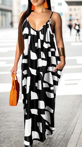 Image of Women's Casual Summer Maxi Dresses Sleeveless Adjustable Spaghetti Strap Loose Plus Size Dresses