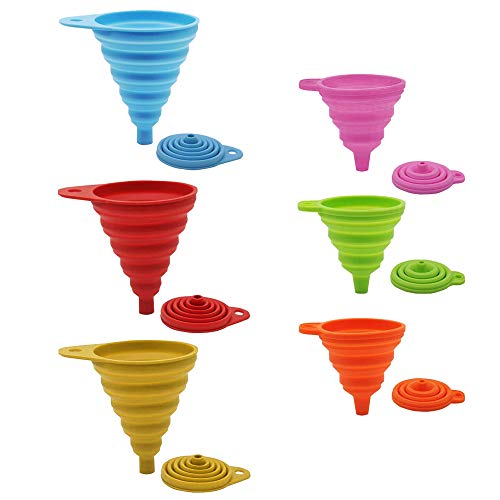 Silicone collapsible funnel set, KEKU 6-piece flexible collapsible funnel, suitable for kitchen, kettle, essential oil, liquid, folding funnel, large + small