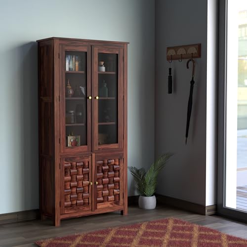 TreeWalley Sheesham Wood Sideboard Crockery Cabinet with 2 G...