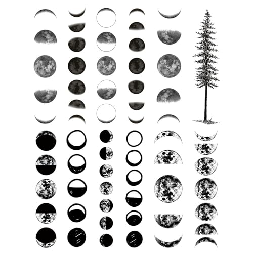 Black Geometry Tree Tattoo Sticker Moon Phase Arrow Temporary Fak...