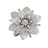 Kokoma Double Layered Rhinestone Flower Ring for Women Cubic Zirconia Geometry Sunflower Wrap Finger Band Adjustable Open Bands Rings Engagement Jewelry (Silver)