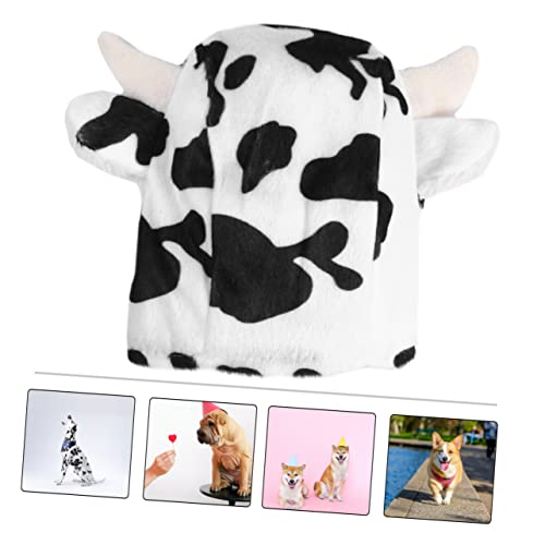 Sombrero disfraz de vaca de peluche para perro blanco