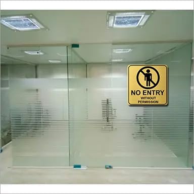 Image of Premium No Entry Without Permission Sign Board | 8 Inch Brushed Gold Acrylic Signage for Door | Professional Privacy Warning Plate with Self-Adhesive for Office, Bank, Hospital & School