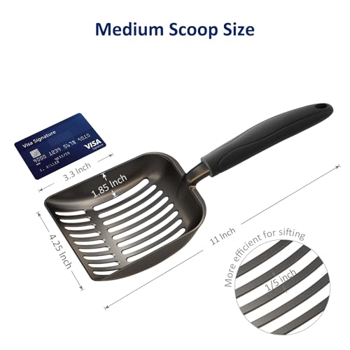 WePet Cat Litter Scoop, Non-Stick Plated Aluminum Alloy Sifter, Kitty Durable Metal Scooper, Deep Shovel, Long Handle - Image 3