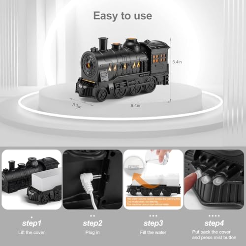 Image of KIMEE Essential Oil Diffuser, 300ml Train Diffusers for Essential Oils Large Room,Aromatherapy Diffuser Cool Mist with 2 Light 2 Mist Mode Auto Shut-Off for Home Office Hotel