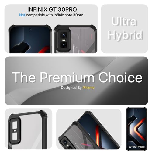 Image of Pikkme Back Cover for Infinix GT 30 Pro 5G | Ultra Hyrbid | Full Camera Protection | Raised Edge | Crystal Clear Transparent Bumper Case (Black)