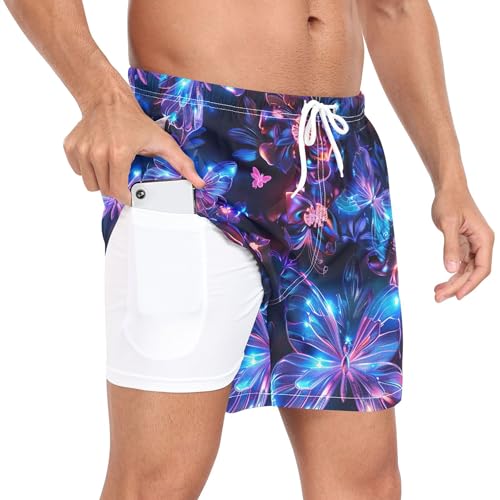 xigua Colored Butterflies Mens Swim Trunks with Liner, 5 inch Quick Dry Mens Boardshorts for Beach2