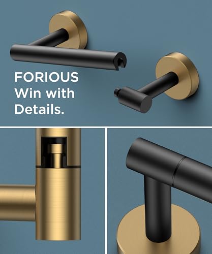 Image of FORIOUS Toilet Paper Holder Wall Mount, Stainless Steel Rustproof Double Post Pivoting Tissue Roll Holder for Bathroom, Commercial Toilet Paper Dispenser, Matte Black & Brushed Gold