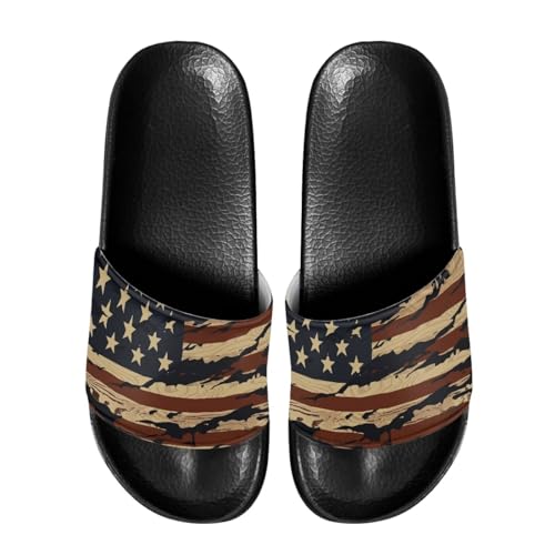 Psesaysky Sandalias acolchadas para hombre, máxima comodidad, informales, con puntera abierta, antideslizantes, resistentes al agua, suaves, zapatos planos de una sola banda, Bandera antigua de