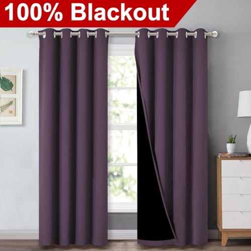 Image of NICETOWN 100% Blackout Curtains 84 inches Long, Plum, 52 inches Wide, Pair of Energy Smart & Noise Blocking Out Drapes for Baby Room Window, Thermal Insulated Guest Room Lined Window Dressing