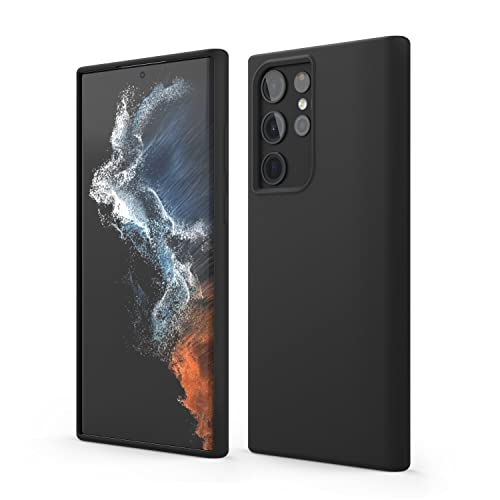 Image of elago Shockproof Liquid Silicone Slim Phone Case with Anti-Scratch Soft Microfiber Lining - Full Body Screen Camera Protective Case Cover, Compatible for Samsung Galaxy S22 Ultra 6.8 inches (Black)
