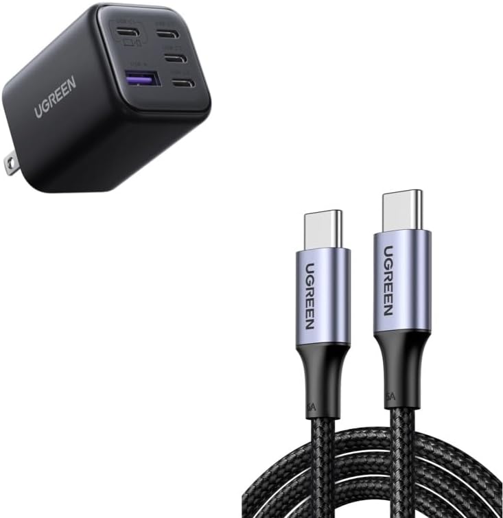 Cargador USB C UGREEN con cable USB C a USB C de 100 W (paquete de 2), paquete de cargador de pared de carga rápida para MacBook Pro/Air, iPad Pro, iPhone 15/16, Samsung Galaxy S24, Pixel, portátiles y teléfonos USB-C