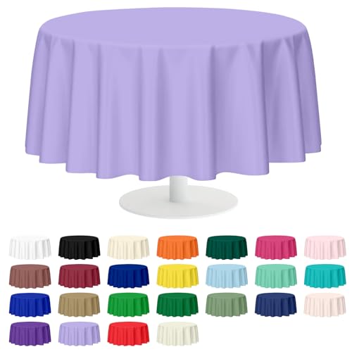 Image of Mulbozy 2 Pcs Lavender Round Tablecloth, 84 inches Disposable Plastic Light Purple Circle Table Covers for Baby Shower Wedding Bridal Shower Birthday Party Decorations