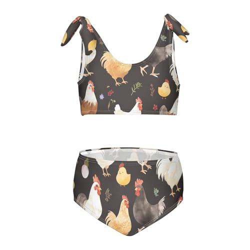 KLL Chicken Black and White Girls Two Piece Bikini Sets Quick-Dry Swimsuits Swimwear Adjustable Strap