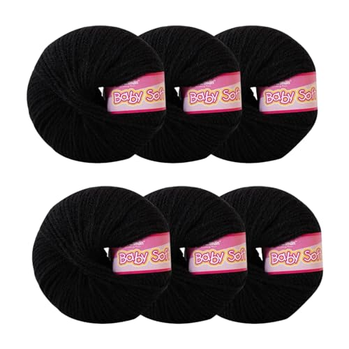 Image of Vardhman Baby Soft Yarn Pack of 6 - 4-Ply Acrylic Wool 150g Total | Soft Yarn for Knitting & Crocheting Baby Blankets, Sweaters, Toys & Accessories | 86m per 25g Ball (1, Black)