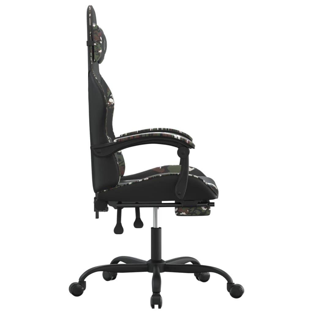 Fotel gamingowy z podnóżkiem i funkcją przechylania, ergonomiczne krzesło obrotowe ze sztucznej skóry z regulowanym oparciem i podłokietnikiem, do biura i biura domowego, w kolorze czarnym