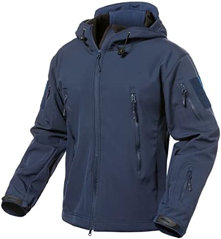 ReFire Gear Mens Army Special Ops Military Tactical Jacket Softshell Fleece Hooded Outdoor Coat,Medium,Navy Blue