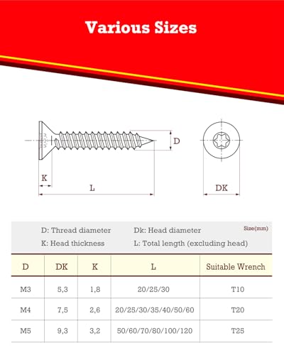YOOPIN 304 Stainless Steel Screws, M4x35 Torx Screws, 100PCS Countersunk Head Stainless Steel Wood Screws - Image 3