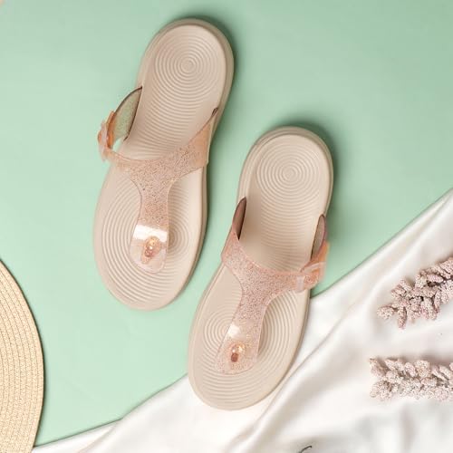 Image of TRASE Flat Slippers for Woman | Comfortable & Lightweight Adjustable Thong Strap Flip Flops | Durable Cushioned Footwear for Home, Casual, Beach & Outdoor Use