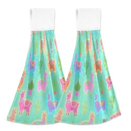 Miaozhen Neon Alpaca Colorido Verde Toallas de mano Decorativas de Baño Toallas de Baño 2 Piezas Toalla de mano