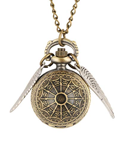 La mode Vif d'or rétro Montre de Poche en Bronze en Forme de Boule avec des Ailes à Quartz Collier Montre de Poche, Cadeau pour Homme Cover