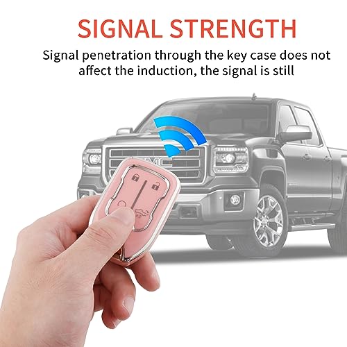Image of Pangpai Pink Key Fob Cover for Chevy GMC, Soft TPU Key Case Protection with Bling Keychain Fit for Silverado GMC Sierra 1500 2500HD 3500HD Terrain Acadia 5 Buttons