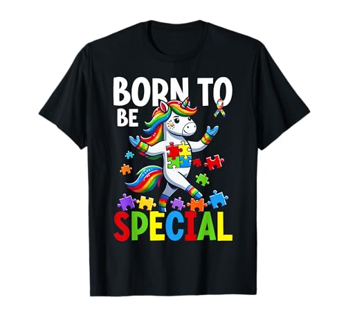 Puzzle del giorno dell'orgoglio per la consapevolezza dell'autismo con unicorno Born To Be Special Maglietta