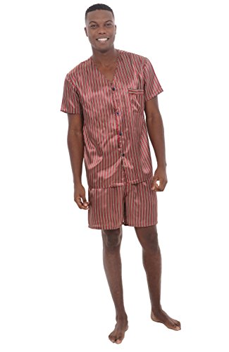 Alexander Del Rossa Mens Satin Pajamas, Short V-Neck Pj Set