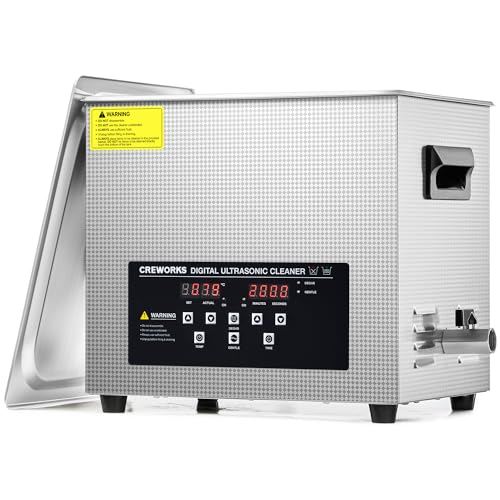 CREWORKS 10L Digital Ultrasonic Cleaner with Heater and Timer, 240W, Stainless Steel, Model DUC-L010-U0