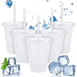 5Pcs 500ml Iced Water Cups with Lids & Straws - Cold Drinking Tumblers, Plastic Tumbler Set, Reusable & BPA Free Plastic Cup, Slushie Cup Coffee Smoothie Slushy Drinking Cup, Party Cups for Kid Adults