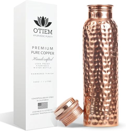 Otiem 100% Copper Water Bottle for Drinking Water, 34 Oz Hammered Finish – Stay Hydrated and Enjoy Ayurvedic Benefits – Leak-Proof, Temperature Retention, Eco-Friendly Design – Durable Copper Bottle