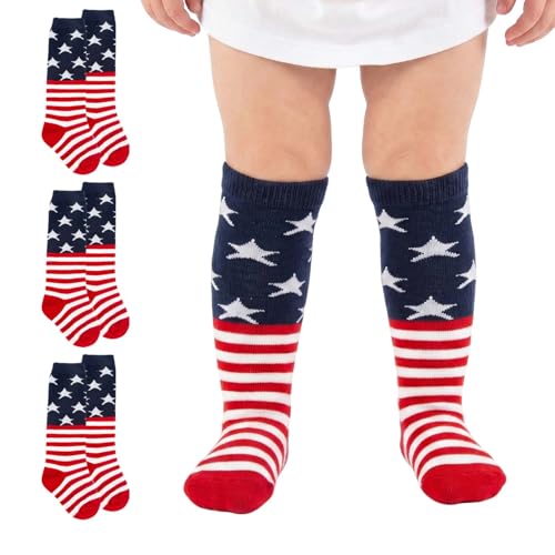 LGFKJNNJ 4th of July Socks American Flag Knee High Socks Red White and Blue Sock Soccer Softball & Baseball Football Socks Boy Kids 6-12 Months