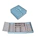 Produktbild OUTON Schmuckkästchen für Mädchen Frauen Mutter, PU-Leder Reise-Schmuckkoffer mit Schloss Kunstleder Schmuck Organizer für Ringe, Ohrringe, Halsketten, Armbänder, Geburtstagsgeschenk blau