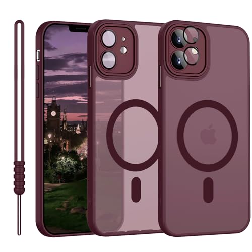 iPhone 11 Hülle mit MagSafe, Hanyhülle iPhone 11 Magnetisch Leicht Dünn Matte Touch Kameraschutz, Kratzfeste Anti-Gelb rutschfest Kratzfest Schutz Stoßfest Hülle für iPhone 11 Dunkel Rot
