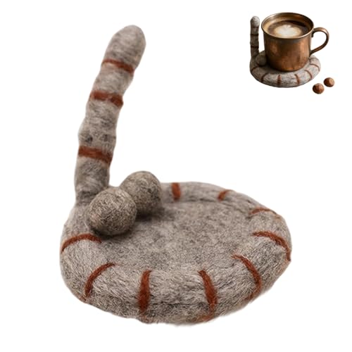 Sottobicchiere in feltro a forma di gatto, fatto a mano, simpatico sottobicchiere da caffè con feltro di lana, divertente tappetino da scrivania per casa, ufficio, protezione da tavolo, regalo