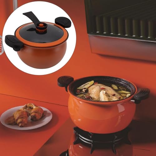 Non Stick Pressure Cooker, 8L Micro Pressure Cooker Fast Cooking Cookware, Thickened And Durable Medical Stone Soup Pot, with Transparent Glass Lid (Orange One Size) - Image 2