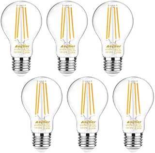 Ascher 60 Watt Equivalent, E26 LED Filament Light Bulbs, Warm White 2700K, Non-Dimmable