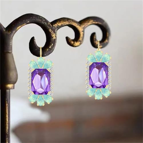 GPASTG Dainty Sparkly Crystal Big Rectangle Geometry Flower Dangle Drop Leverback Earrings For Women Wedding (Purple) by GPASTG - Used condition - Image 6