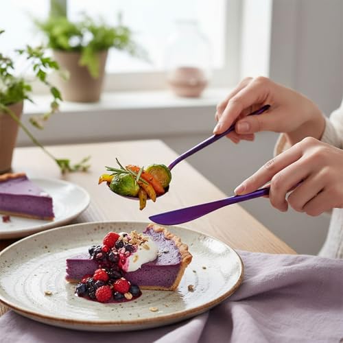 Image of 4 Pcs Pink Slim Handle Stainless Steel Cutlery Set for Dining Table with Spoon and Fork Set & Butterknife - The Perfect Tableware /Flatware