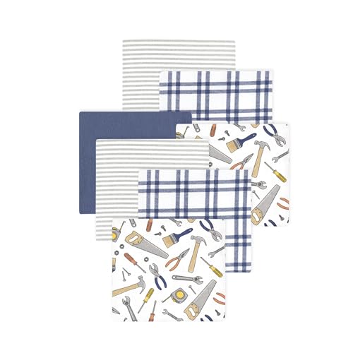 Image of Little Treasure Hudson Baby Cotton Poly Flannel Receiving Blankets Multipack, Blue Construction Work, 30x30 inches
